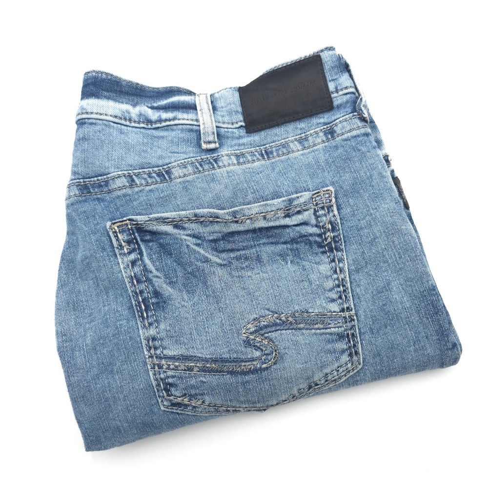 Silver Jeans Co Mens 38X30 Grayson Light Wash Distressed Denim Blue Jeans